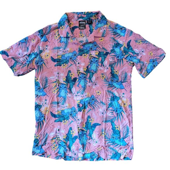 Disney Lilo Stitch Hawaiian Shirt S Pink Tropical Cruise Vacation Summer Beach - Picture 1 of 7